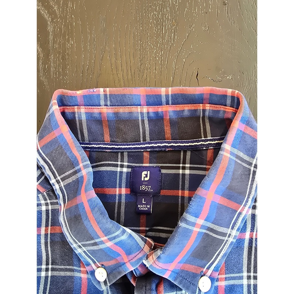FootJoy FJ 1857 Mens Large Navy‎ Blue Red Plaid Long Sleeve Button Down Shirt - Picture 2 of 6